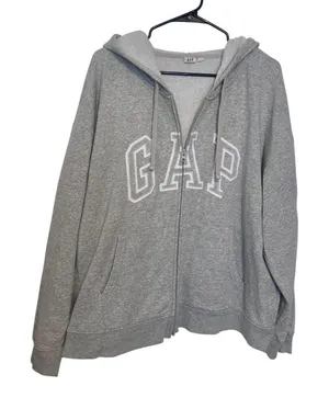 Gap Logo Relaxed Fit Zip Up Hoodie Gray Size XL thumbnail 1