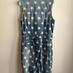 Ashley Stewart Size 12 Star Denim Jumpsuit Distressed Wide Leg Americana Western thumbnail 2