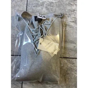 Bardot Grey Kym Lace Up Top Long Sleeve Ribbed Knit V-Neck Sweater Size S NEW thumbnail 8