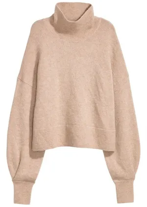 H&M Women's Size 4 Mohair-Blend Polo-Neck Jumper Sweater‎ Light Beige Wool thumbnail 1