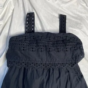 J.Crew Black Eyelet Midi Dress Womens 10‎ Sleeveless Tiered Cotton Scalloped Hem thumbnail 3