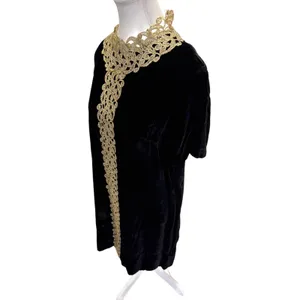 Handmade Black Velvet Gold Lace Dress Steampunk Victorian Whimsy Goth Regency M thumbnail 3
