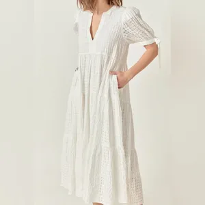 NWT English Factory GINGHAM TIERED MIDI DRESS white womens size medium oversized thumbnail 2