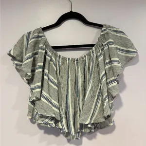 Grey white‎ and blue Angie stripe flowy button shirt thumbnail 4