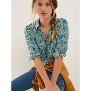 Pilcro Anthropologie Leilani Tunic Top Womens XS Blue Button Down Boho Western thumbnail 2