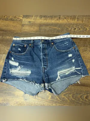 Levi's 501 Denim Jean Shorts Womens 31 Distressed Cut-off High Rise Button Fly thumbnail 2