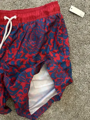 Men’s paisley red and blue swim trunks thumbnail 4