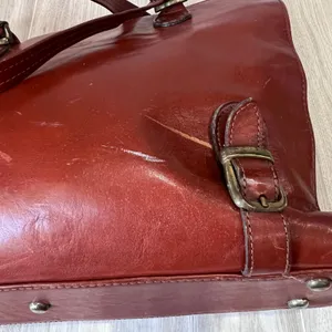 Texier Leather Satchel Shoulder Bag Work School Travel Vintage Redish Brown thumbnail 5