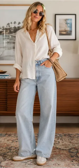 Zara High Rise Wide Leg Jeans Light Wash 100% Cotton Size 29 thumbnail 1