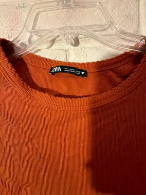 Zara Women Orange Ribbed Short Sleeve Crew Neck Crop Top T-Shirt Size M thumbnail 2
