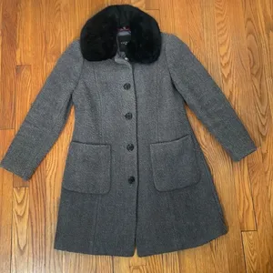 TALBOTS Boucle Wool Blend Coat Grey Faux Fur size Small Petite‎ thumbnail 2