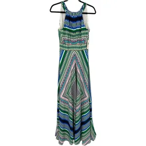 NWT Eliza J Scarf Print Chiffon Maxi Dress‎ Size 2 Vacation Feminine Colorful thumbnail 5