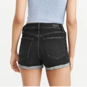 A&F • Simone High Rise Short black stretch denim cutoffs rolled hem cuffed thumbnail 11