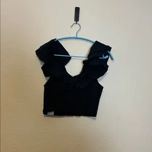 Anthropologie Maeve black Ruffle‎ smock crop top Size 4 thumbnail 7