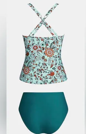 Cupshe Woman’s Teal Boho Floral Bikini with Adj. Straps and Elegant Design Sz L thumbnail 3