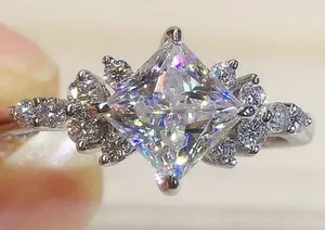 White Gold Plated Diamond-Cut Princess CZ Engagement Ring Size 9 thumbnail 1