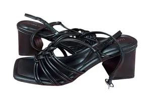 Marc Fisher 7.5 Black Faux Leather Strappy Slingback Square Toe Heeled Sandals thumbnail 1