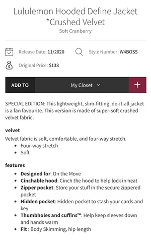 Lululemon Hooded Define Jacket *Crushed Velvet Soft Cranberry 8 thumbnail 11