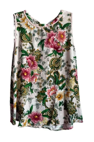 Ann Taylor LOFT Floral Sleeveless Blouse Botanical Cottagecore Boho Top Large Back Tie thumbnail 1