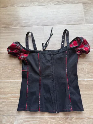 Tripp nyc SET Mini Skirt and Top Plaid Red Black Corset lace up pleated thumbnail 4
