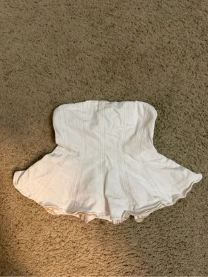 Women’s Jean White Strapless Flared Top thumbnail 2