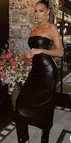 ZARA Faux Leather Strapless Black Dress NWT Size XS Midi Side Slit Zip Slimming thumbnail 4