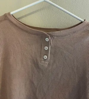 Wild Fable Pink Mauve Waffle Henley Long Sleeve Crop Top thumbnail 3