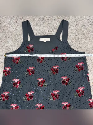 Loft Velvet Floral Swiss Dot Wide Strap V-Neck Tank Top Medium M Black Red Blue thumbnail 6
