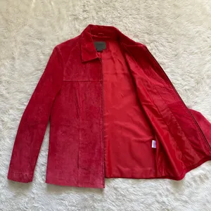 Vintage Uniform Jacket 100% Leather Suede Zip Up Red 8 thumbnail 4