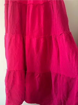 Hot Pink Tiered 100% Cotton Gauze Maxi Dress Small Coastal Euro Summer Beach thumbnail 4
