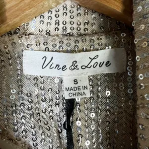 NWT Vine & Love Sequin Double Breasted Blazer Gold Glam Party Going Out Size S thumbnail 6