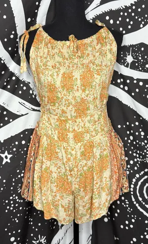 Free People Cream Romper with Orange Floral Print thumbnail 1