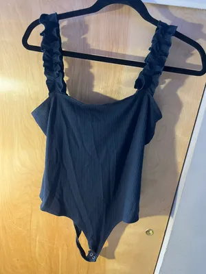 Double Zero Navy Blue Ruffle Strap Bodysuit thumbnail 1