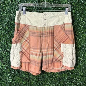 Free People High Rise Plaid Gauzy Shorts Sz 2 thumbnail 1