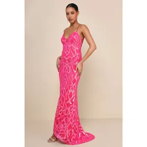 NWT Lulus Perfect Enchantment Hot Pink Sequin Lace-Up Mermaid Dress Ball Sz XXS thumbnail 9