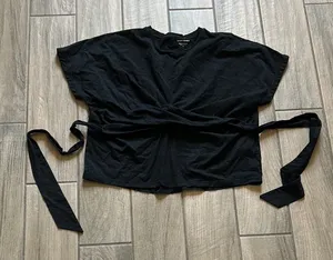 Banana Republic Black Sleeveless Tie Front T-Shirt thumbnail 1