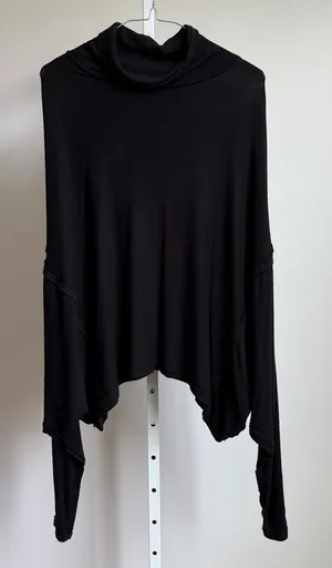 Free People We The Free Relaxed Witchy Slouchy Lagenlook Cowl Neck Top XS Black thumbnail 1