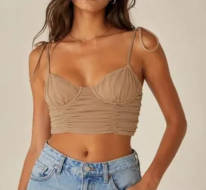 Tic Toc Ruched Mesh Crop Top Small Beige Nude Y2K Going Out Top thumbnail 1