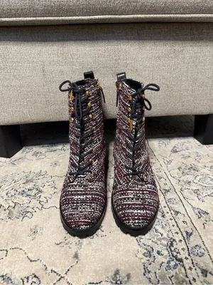 Tory Burch Combat Lug Sole Tweed Leather Boots thumbnail 2