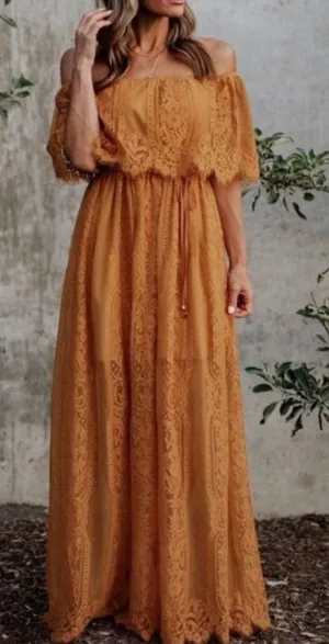 Baltic Born Caroline Lace Maxi Dress Mustard Yellow Small New thumbnail 1