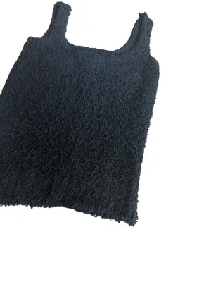 Skims Cozy Knit Fuzzy Teddy Sherpa Tank Top Black Onyx Stretch Size XS Women's thumbnail 9