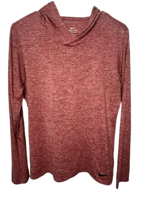 Nike Dri-Fit Heathered Brick Red Hooded Long Sleeve Performance Athletic Top thumbnail 1