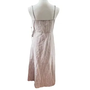 AFTER MARKET‎ Striped Wrap Midi Dress Beige Tan Spaghetti Strap Tie Waist thumbnail 2