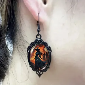 Vintage Style Witch-Themed‎ Black Lace Drop Earrings with Glass Accents thumbnail 10