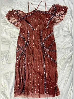 NWT Adrianna Papell Beaded Off Shoulder Midi Dress – Plum – 6 thumbnail 5