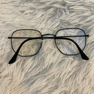 Cool Black metal frame clear nerdy hipster preppy blue light glasses thumbnail 4