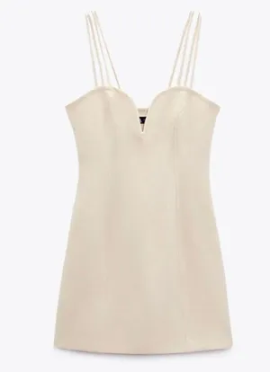 Zara sweetheart neckline mini dress in cream NEW thumbnail 1