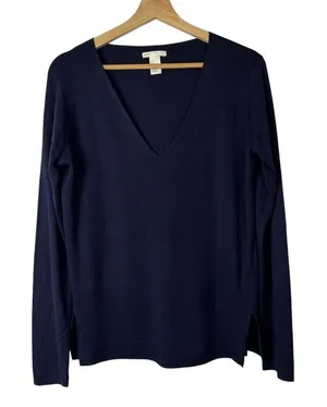 H&M Basic Navy Blue V-Neck Fine‎ Knit Pullover Sweater S thumbnail 1