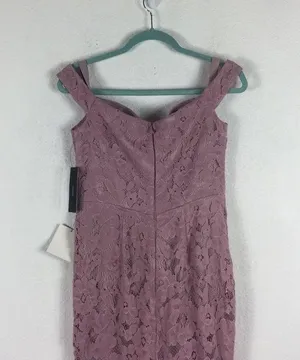 NWT Lulus Swept Up Maeve Pink Lace Off-the-Shoulder Mermaid Maxi Dress Medium thumbnail 14