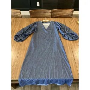 Padova Colombia kaftan denim jean balloon sleeve v neck boho resort Midi dress 6 thumbnail 8